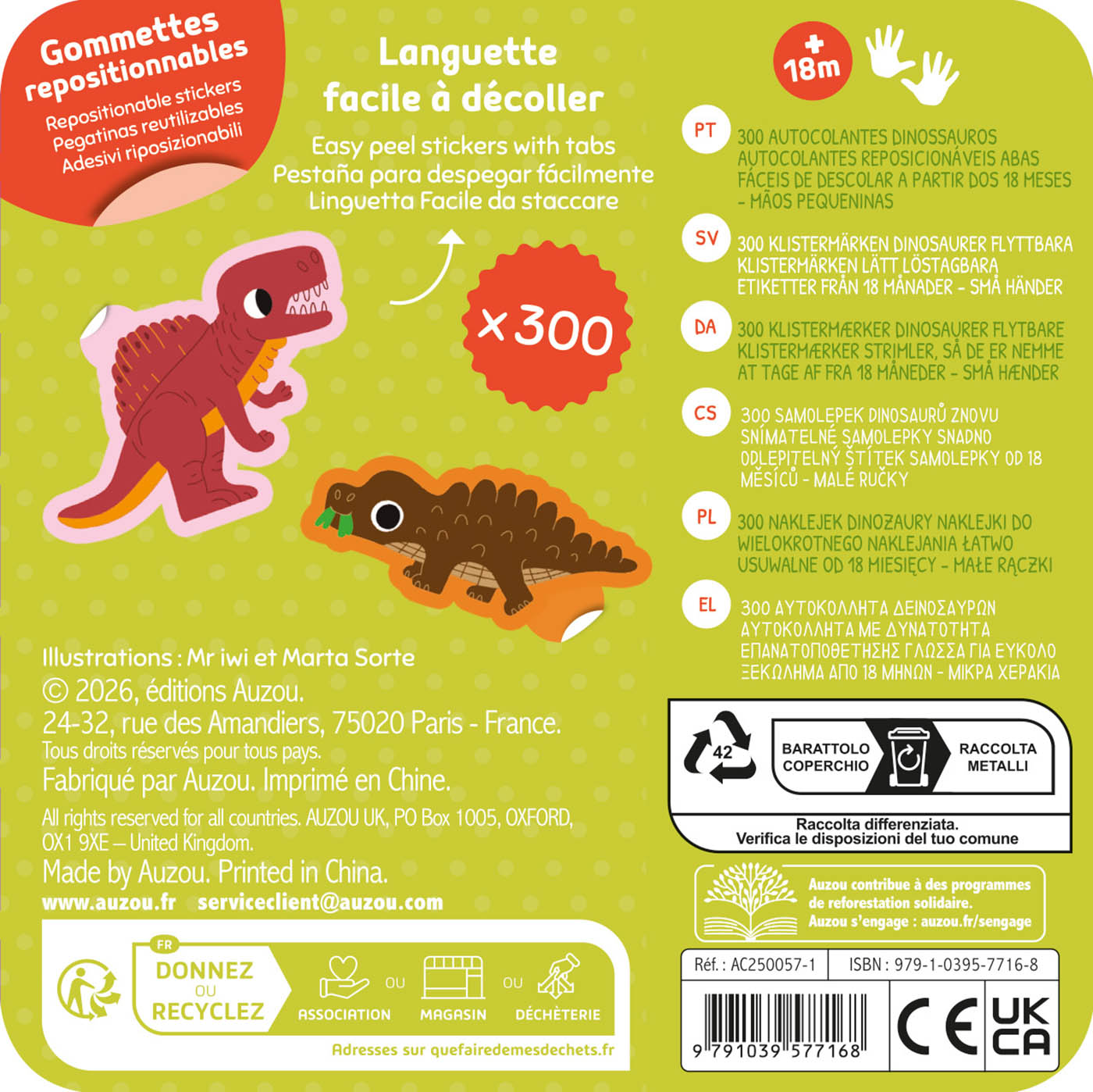 Boîte 300 gommettes métal - Dinosaures