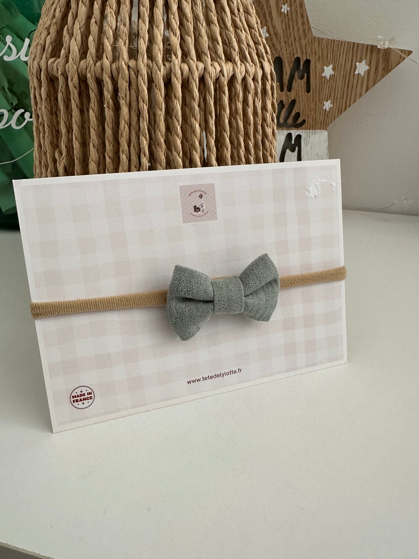 Bandeau bébé nœud sauge irisé