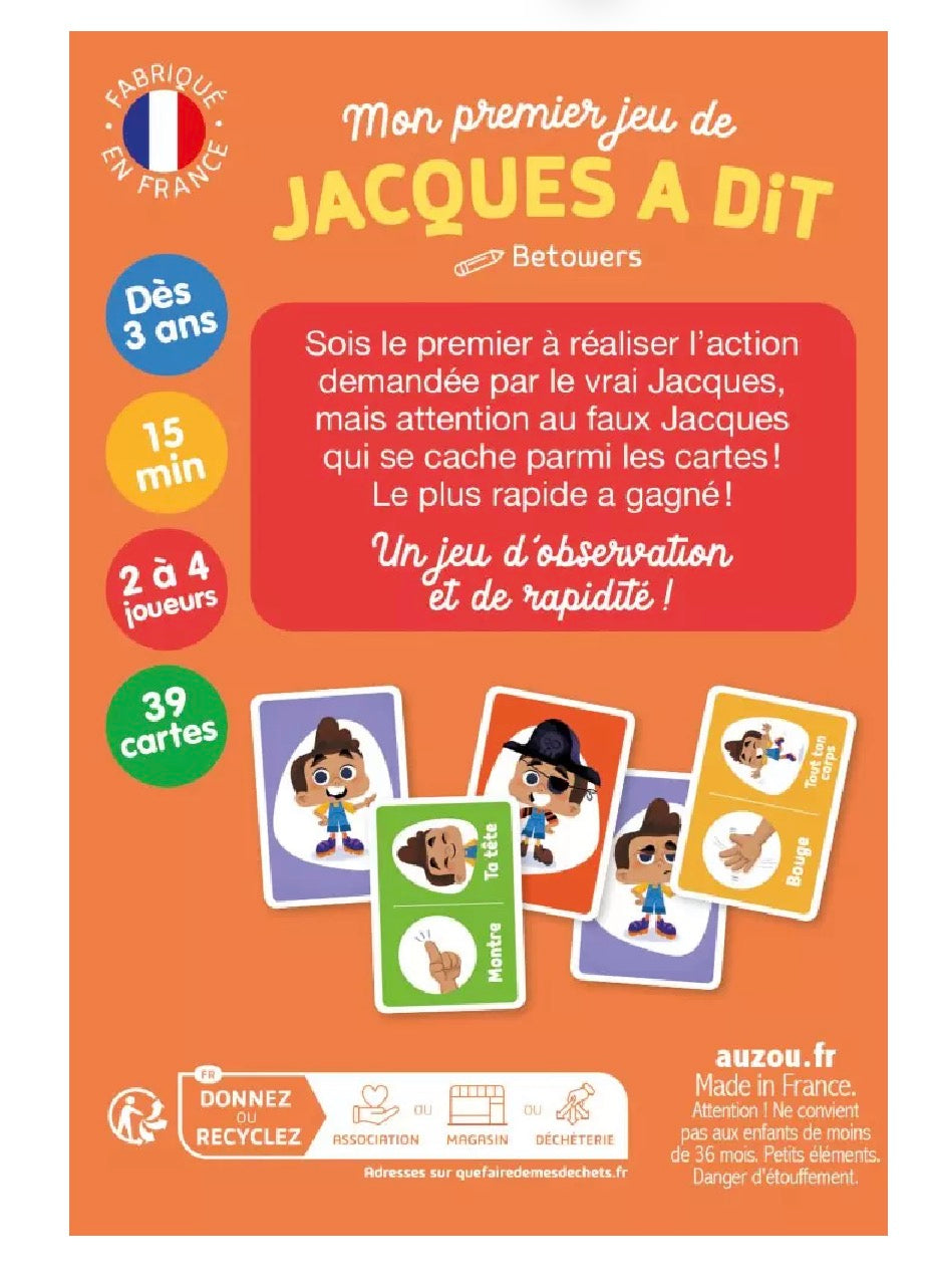Jeux de cartes - Mon premier jeu de Jacques à dit