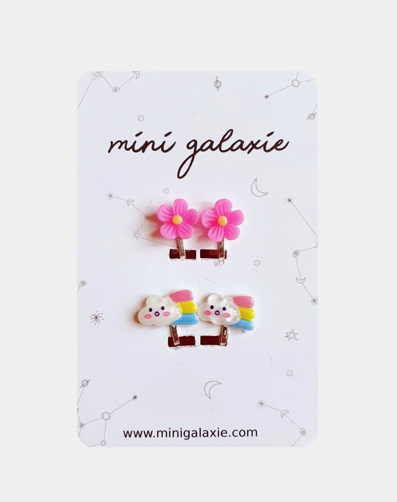 Boucles d’oreilles à clips enfant - Arc en ciel et fleurs rose
