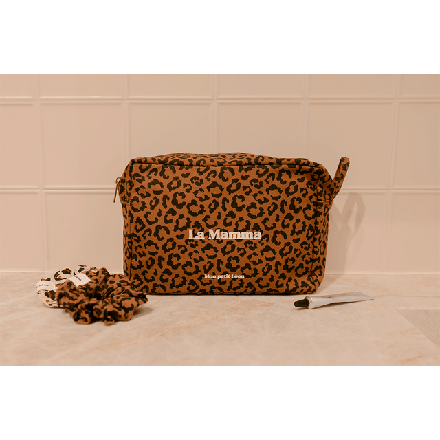 Trousse de toilette coton - Léopard foncé, La Mamma