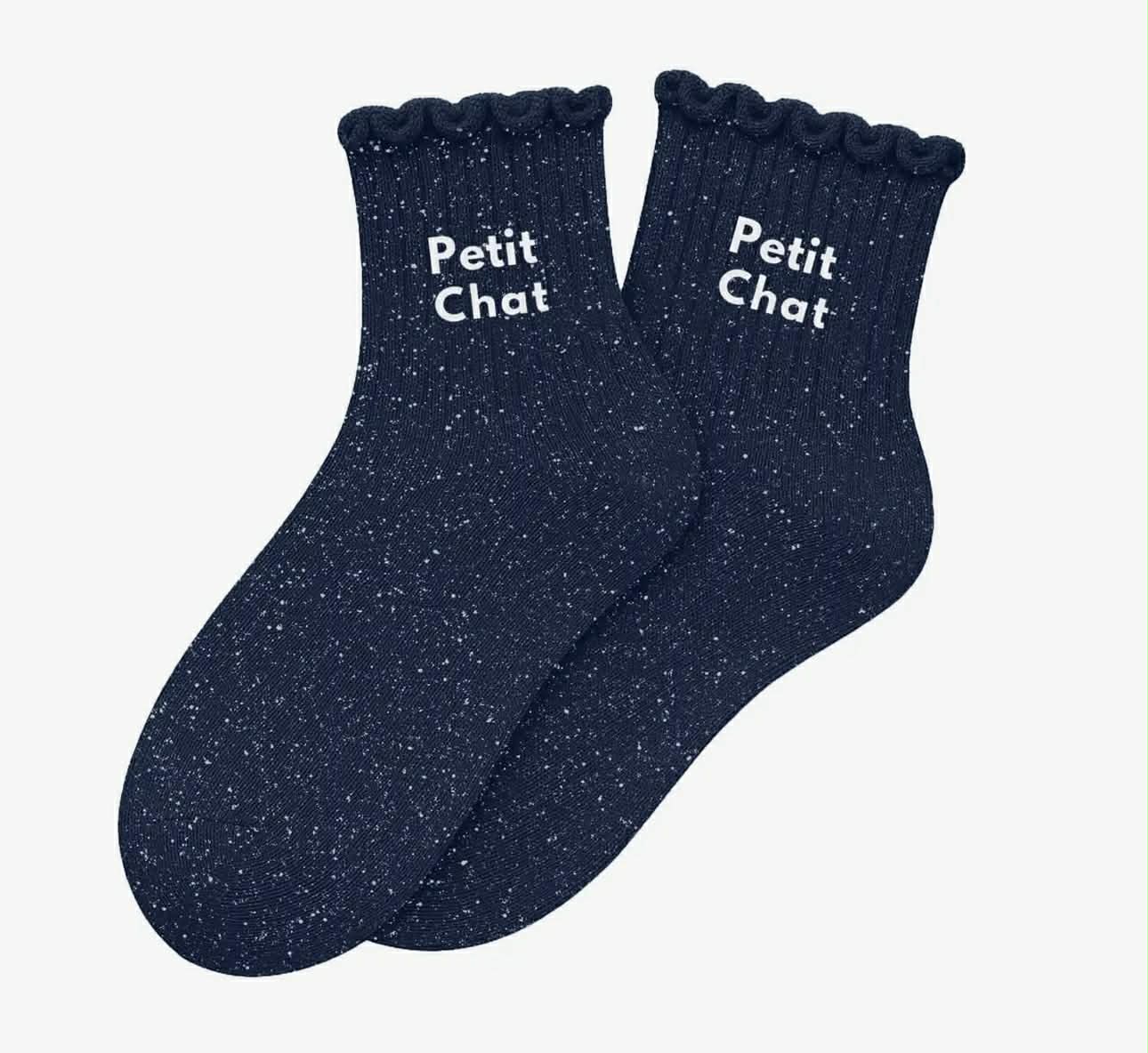 Chaussettes enfants à paillettes - Petit Chat marine