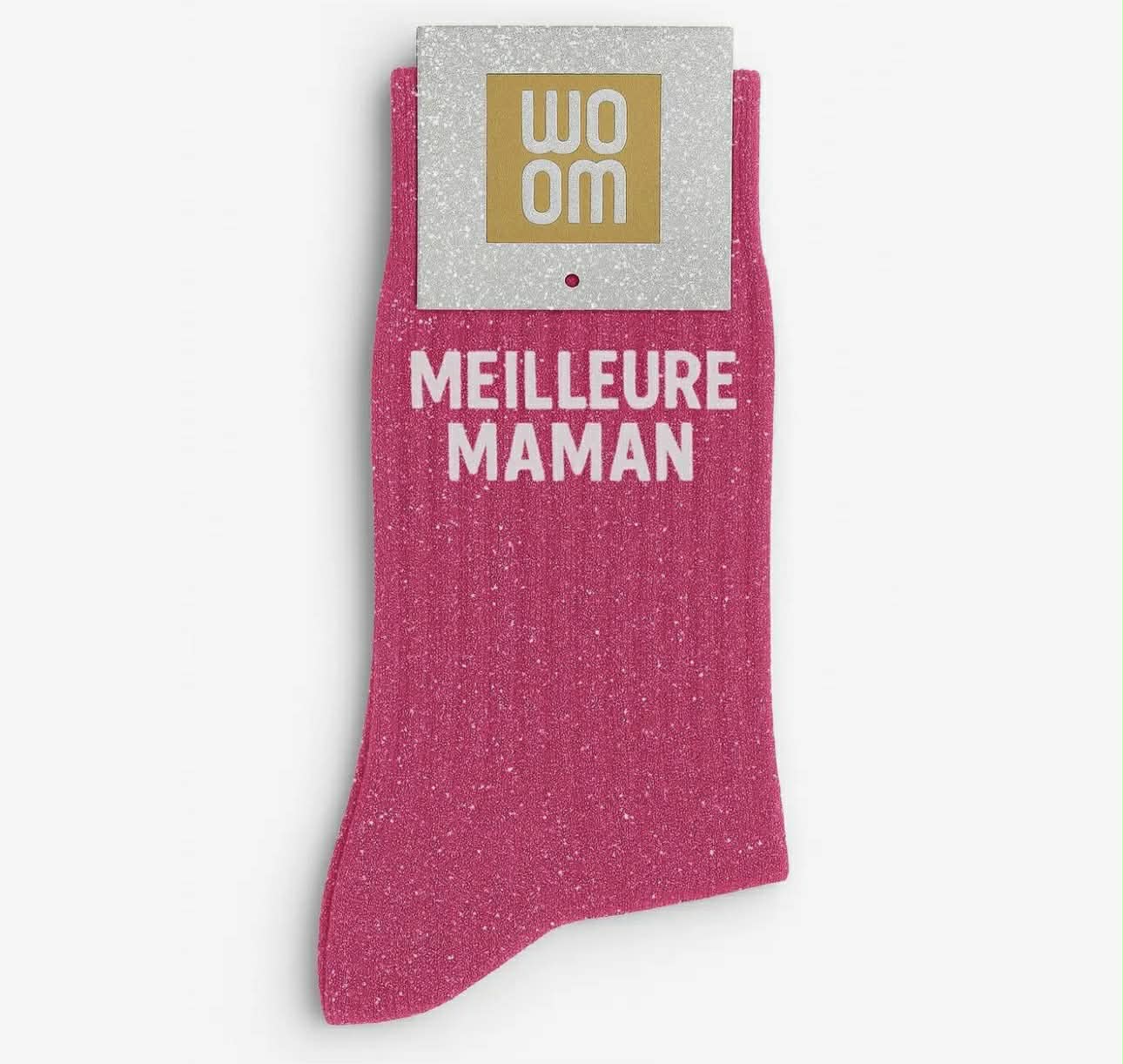 Chaussettes à paillettes - Meilleure Maman Fushia