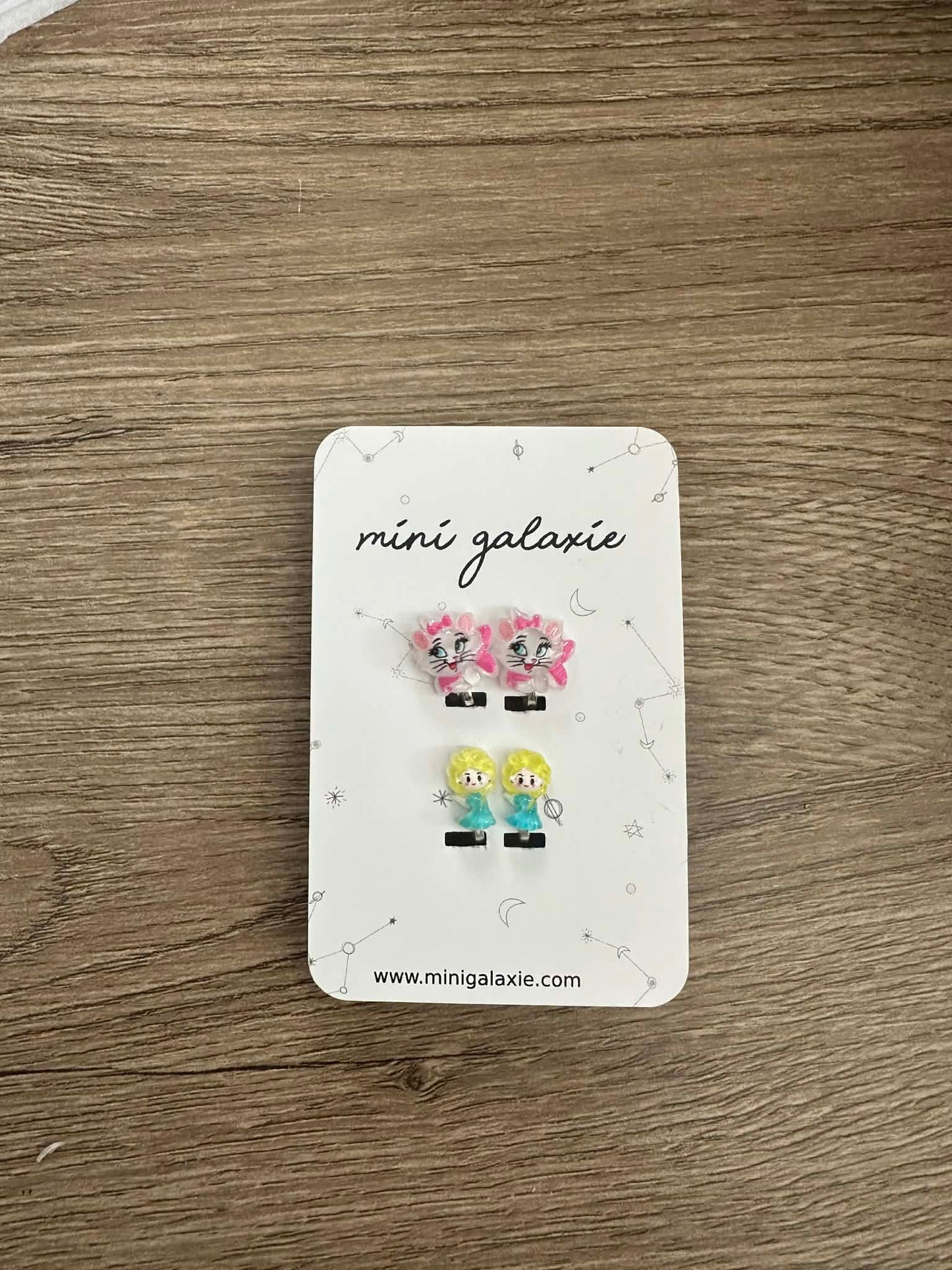 Boucles d’oreilles à clips enfant - Chats et princesses bleu