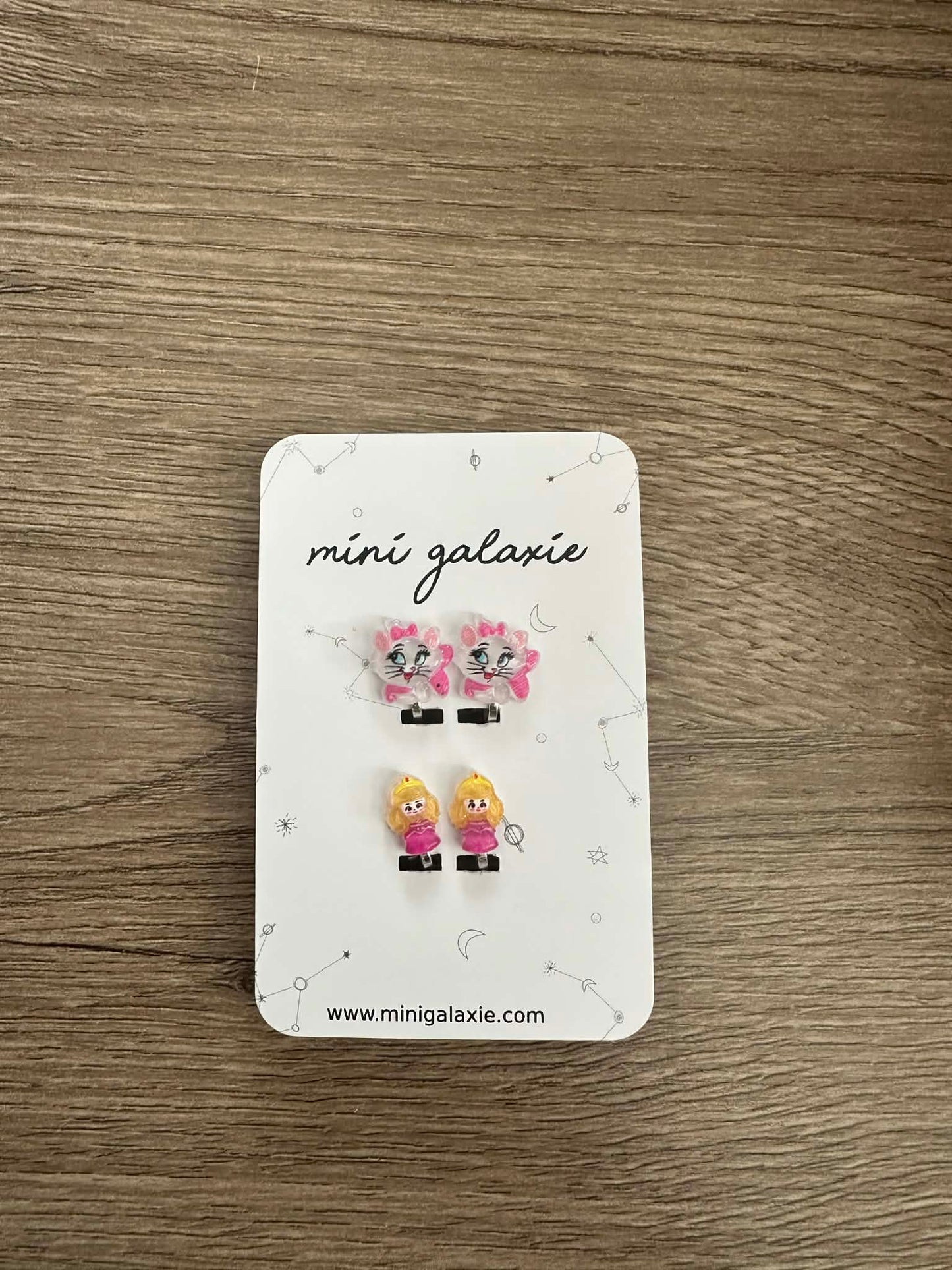 Boucles d’oreilles à clips enfant - Chats et princesses rose
