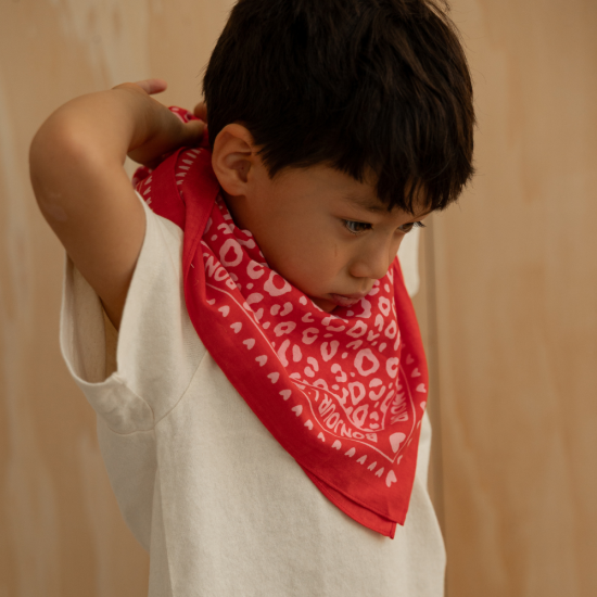 Foulard léopard 55cm fond rouge / motif rose