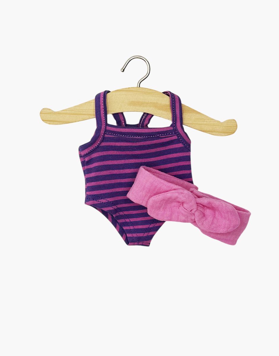 Mini Panchas – Body rayé violet / lilas et son headband