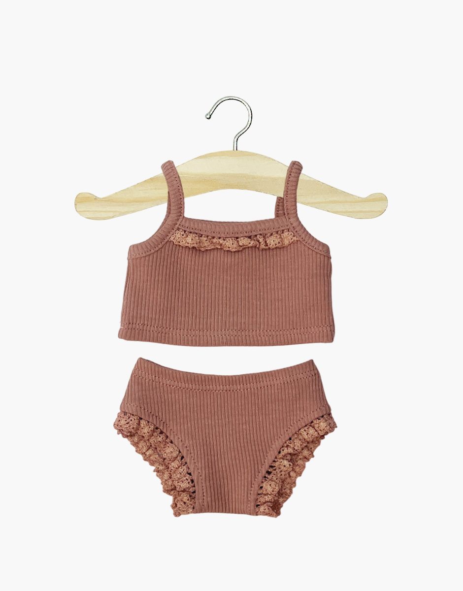 Bambinis – Dessous fille en maille côtelée rose argile et sa dentelle