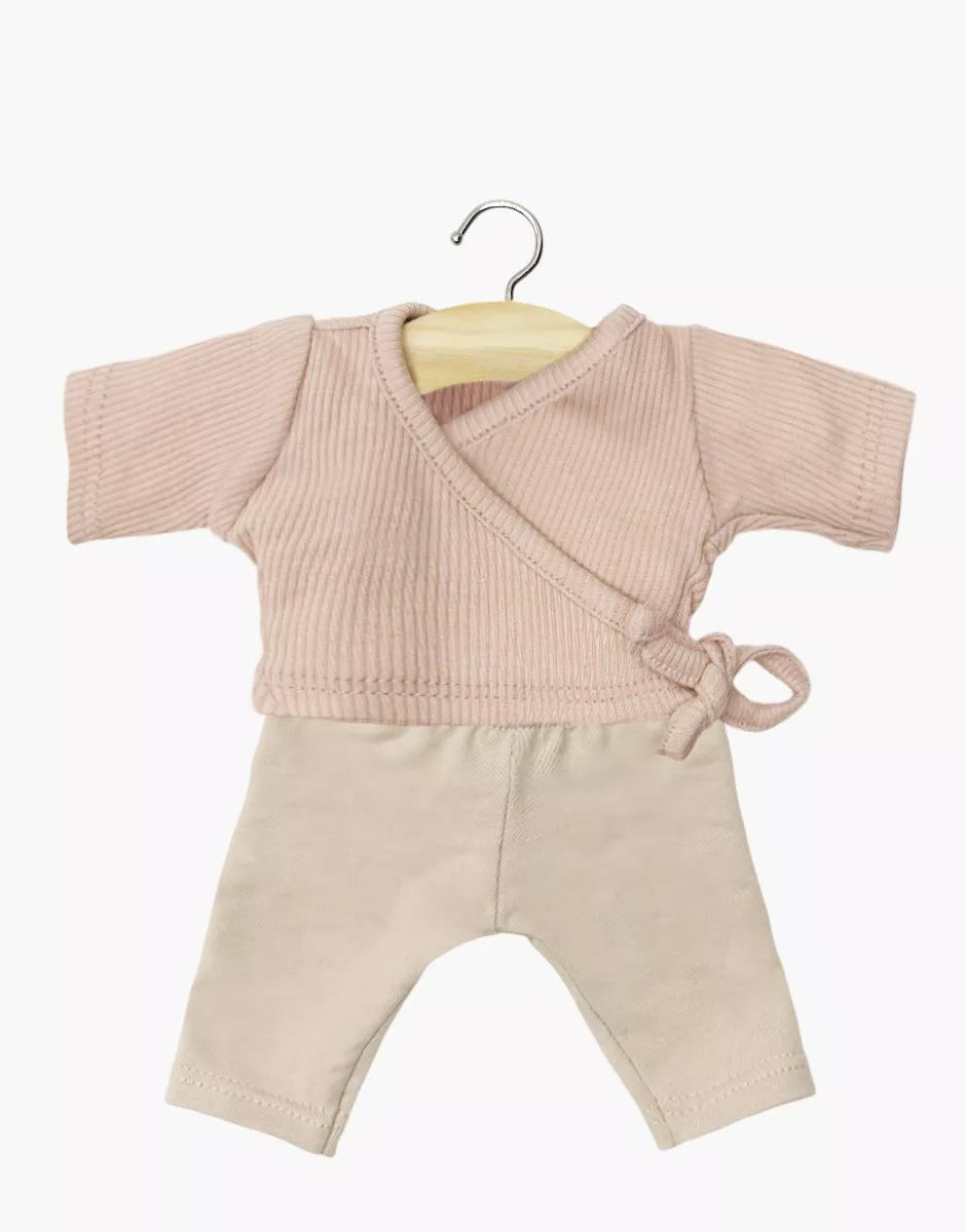 Ensemble cache-coeur en maille côtelée rose pétale et legging lin - CG.17.357
