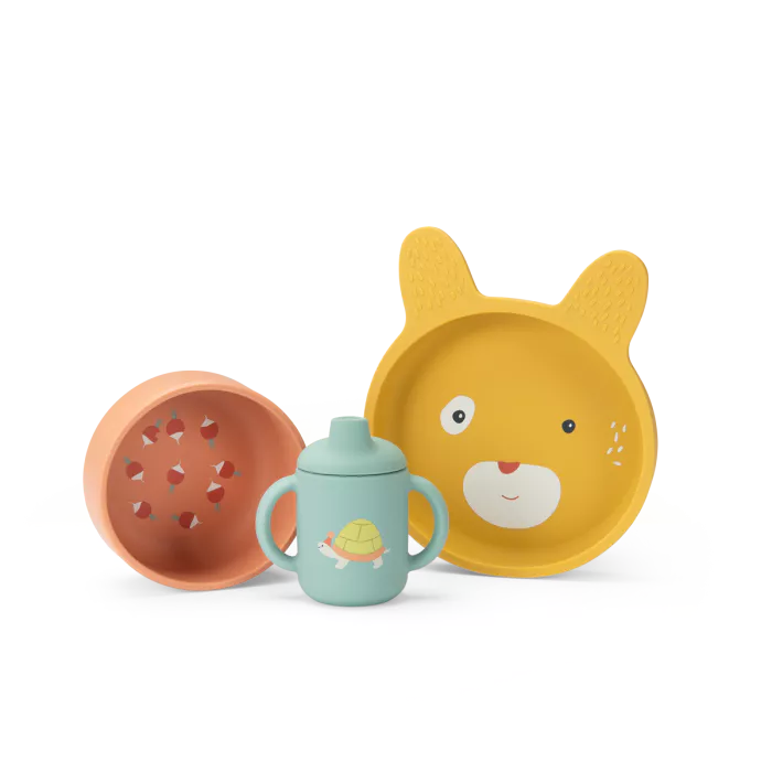 Set vaisselle silicone - Trois petits Lapins