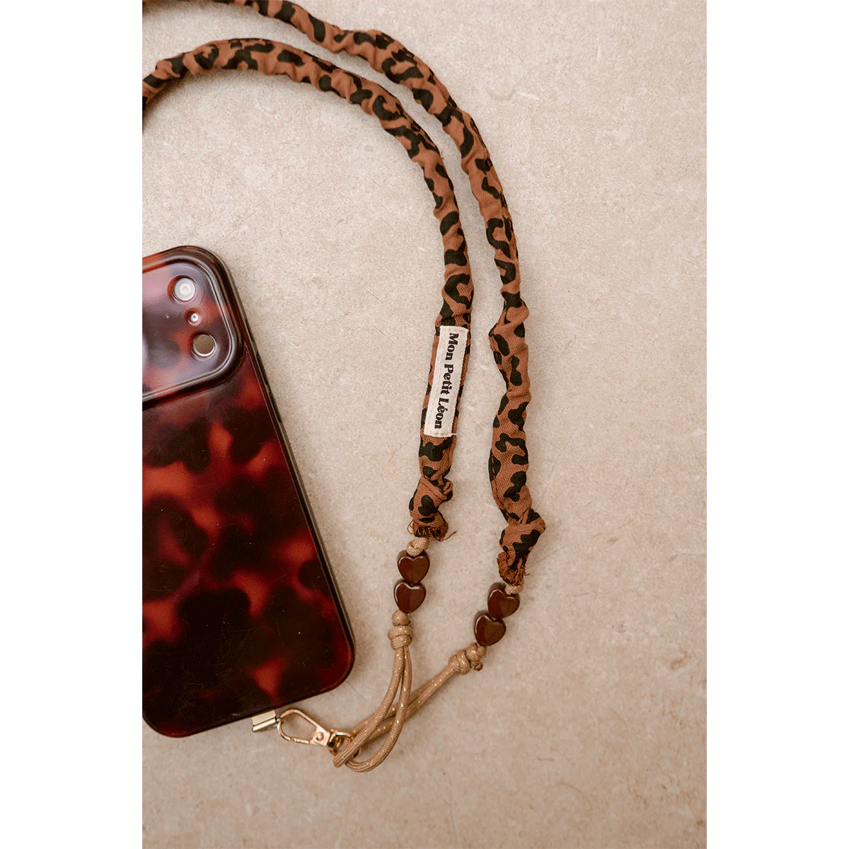 Sangle de téléphone Billie - Léopard Marron cordon Beige