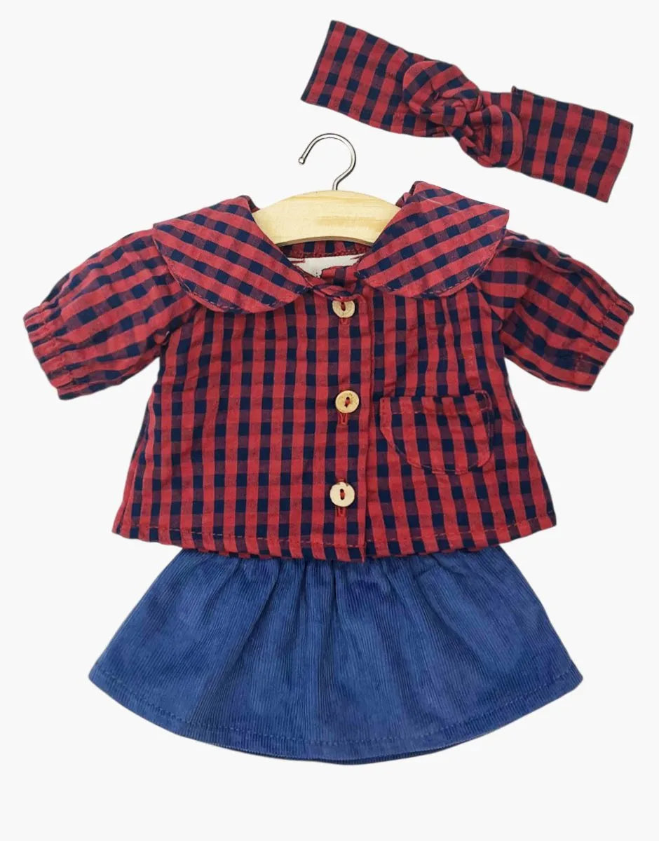 Ensemble fille « Back to School » avec blouse d’écolière Vichy marine / brique