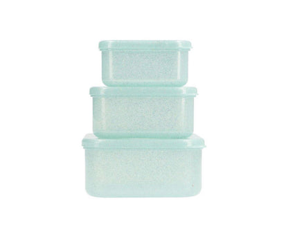 3 Boîtes a lunch à paillettes turquoise