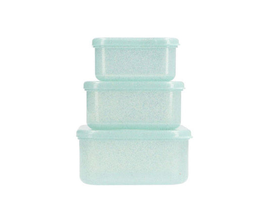 3 Boîtes a lunch à paillettes turquoise