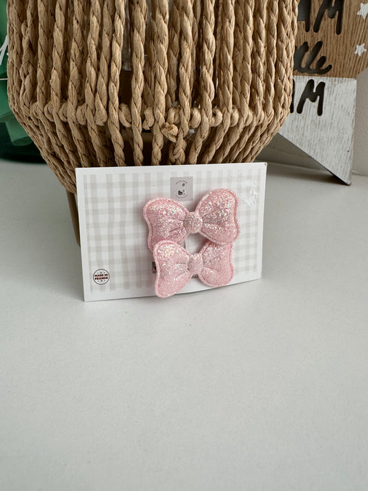 Mini nœuds paillette rose duo