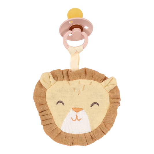 Doudou attache-tétine en gaze de coton Lion - Safari Friends