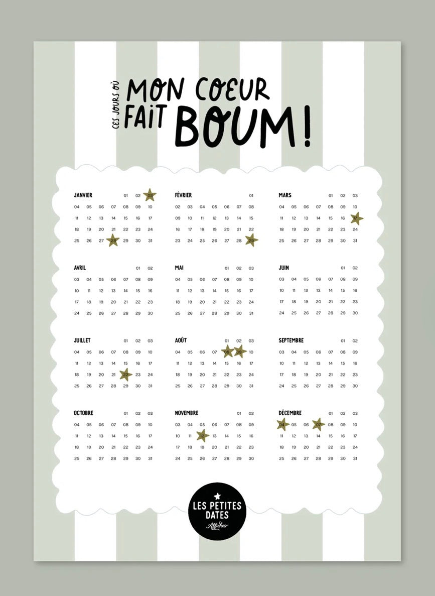 Calendrier mon coeur fait boom - rayures