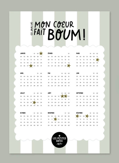 Calendrier mon coeur fait boom - rayures
