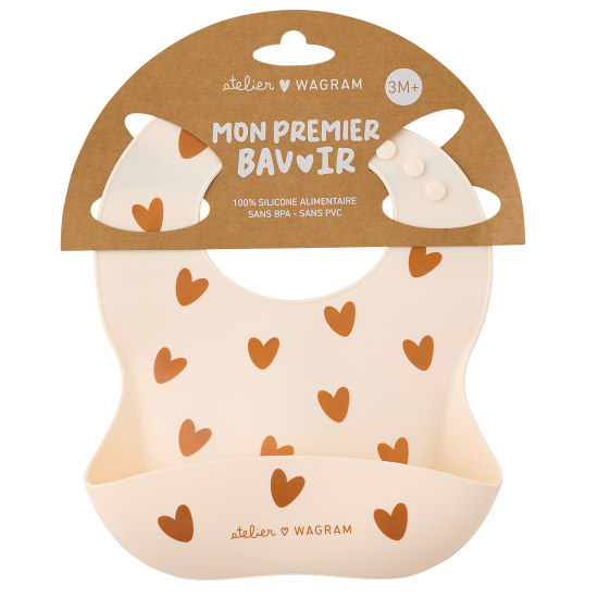 Bavoir silicone - Cœur Crème