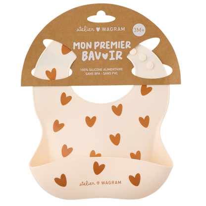 Bavoir silicone - Cœur Crème