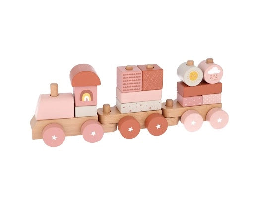 Train en bois rose Sunset avec blocs empilables