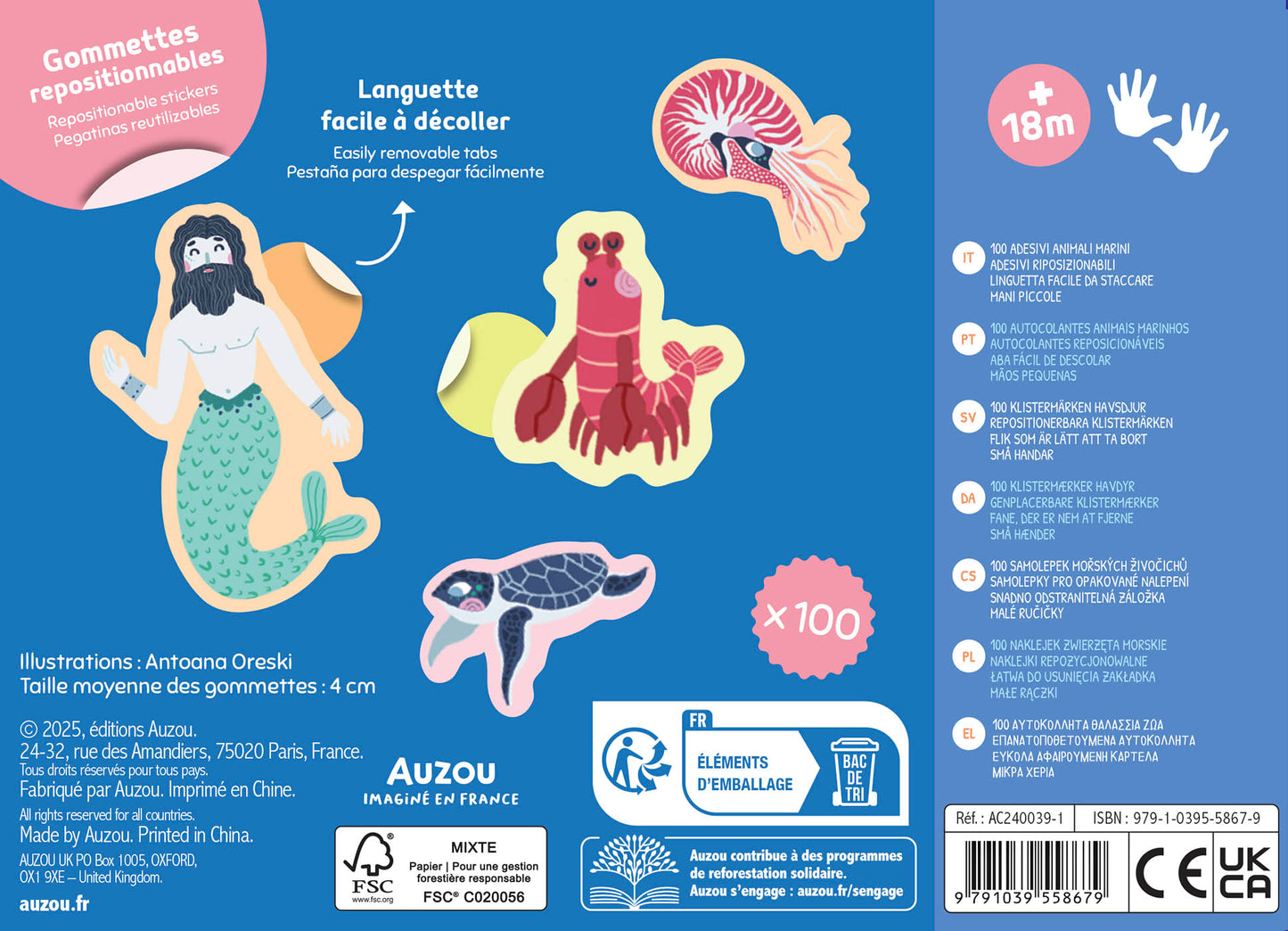 Ma pochette de 100 gommettes - Les animaux de la mer