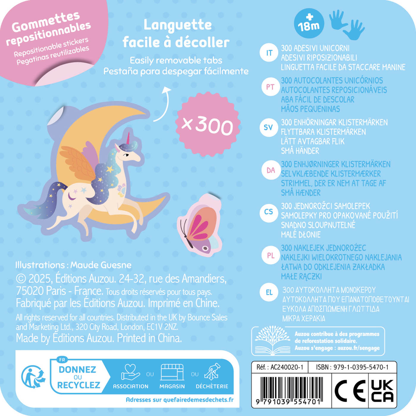 Boîte 300 gommettes métal - licornes