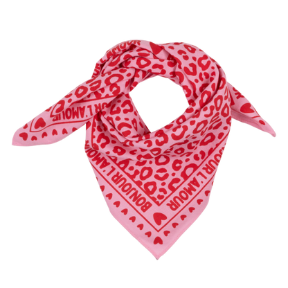 Foulard léopard 55cm fond rose / motif rouge