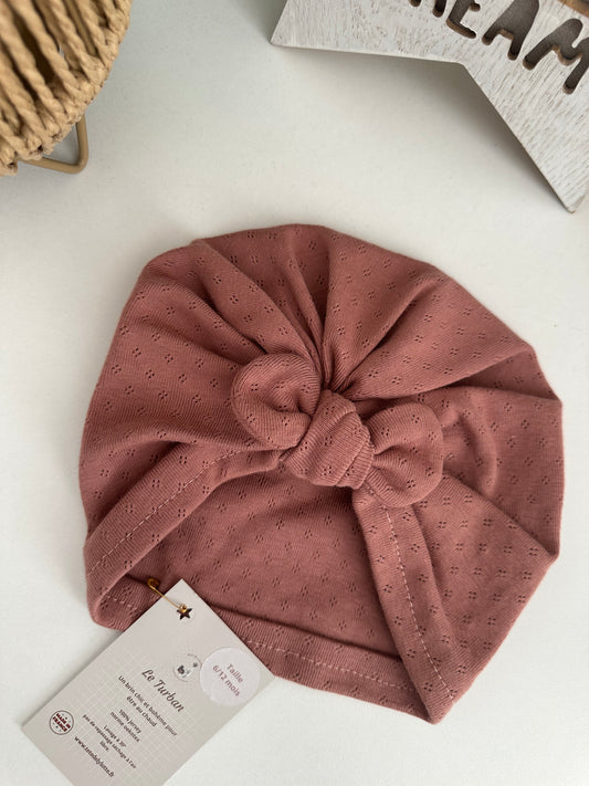 Turban jersey pointelle framboise 3/6 mois