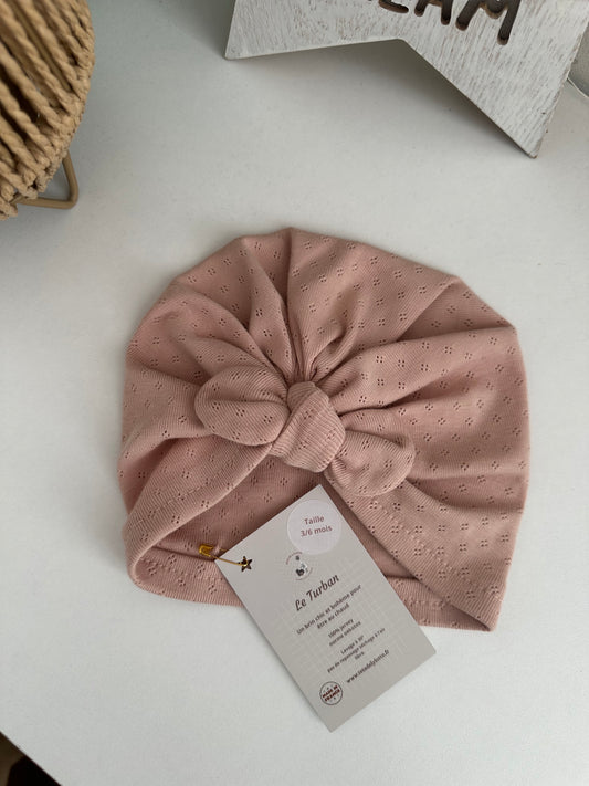 Turban jersey pointelle rose 3/6 mois