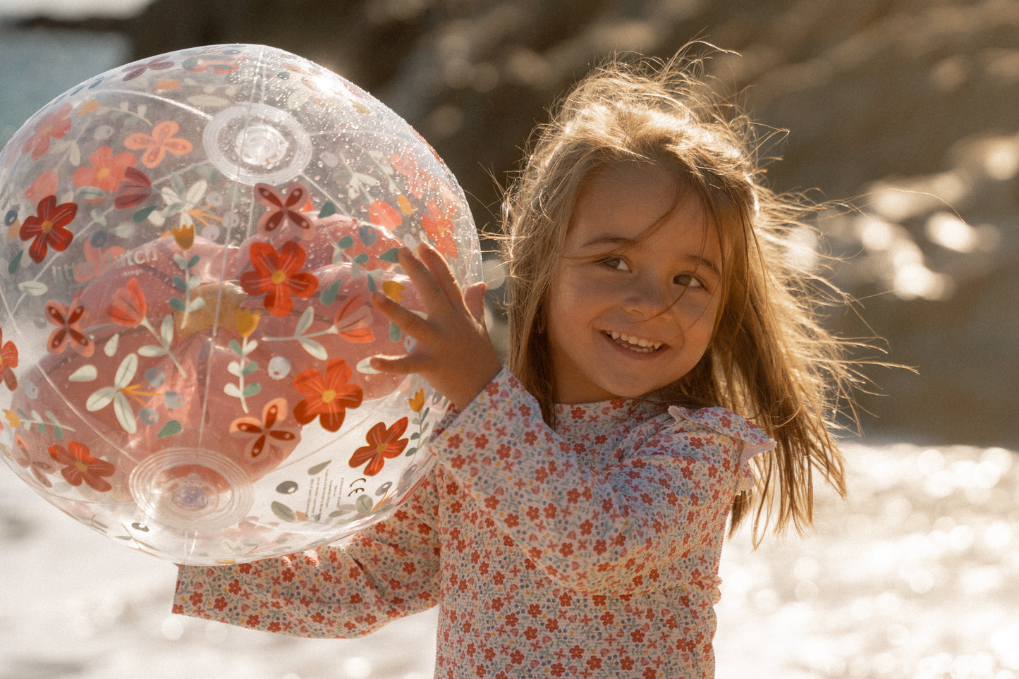 Ballon de plage 3D - Pink Flowers - 35 cm