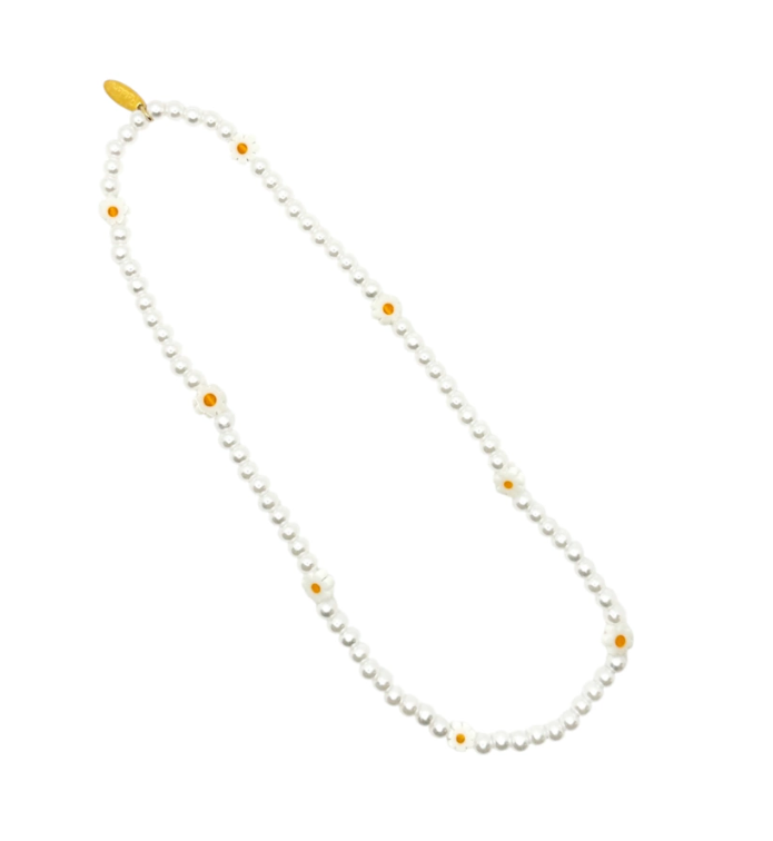 Collier fantaisie Daisy pour enfants - fleurs et perles nacrées