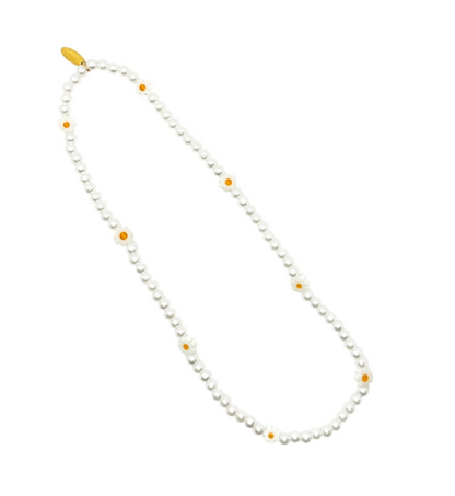 Collier fantaisie Daisy pour enfants - fleurs et perles nacrées