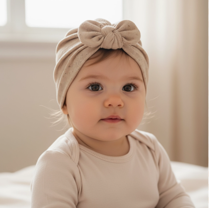 Turban jersey pointelle beige 3/6 mois