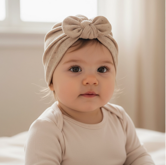 Turban jersey pointelle beige 3/6 mois