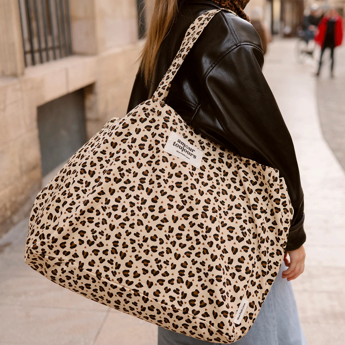 Sac Cabas XXL Léopard cœur Amour toujours