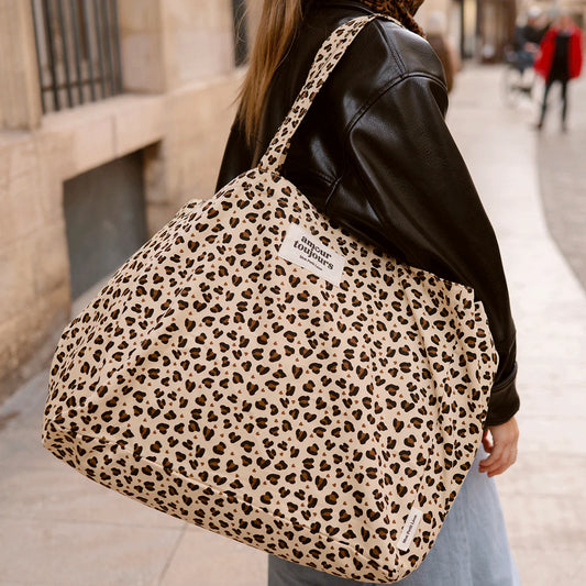 Sac Cabas XXL Léopard cœur Amour toujours