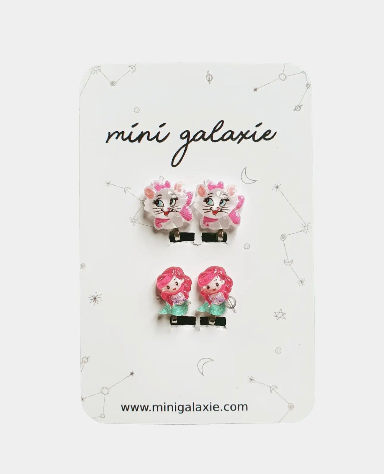 Boucles d’oreilles à clips enfant - Chats et princesses sirène