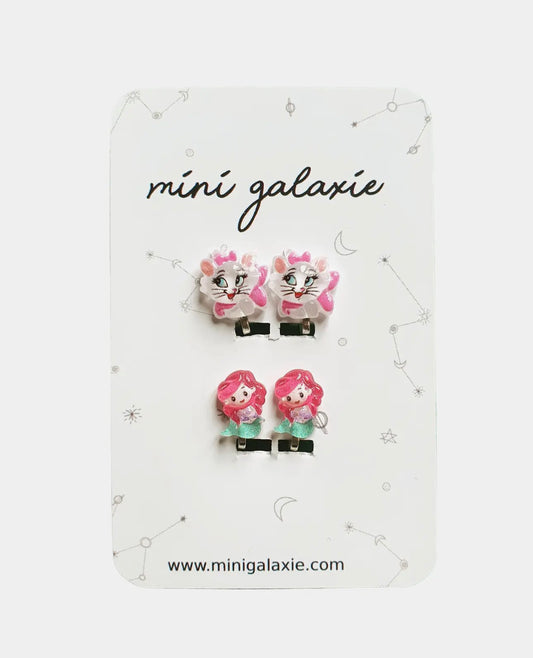 Boucles d’oreilles à clips enfant - Chats et princesses sirène