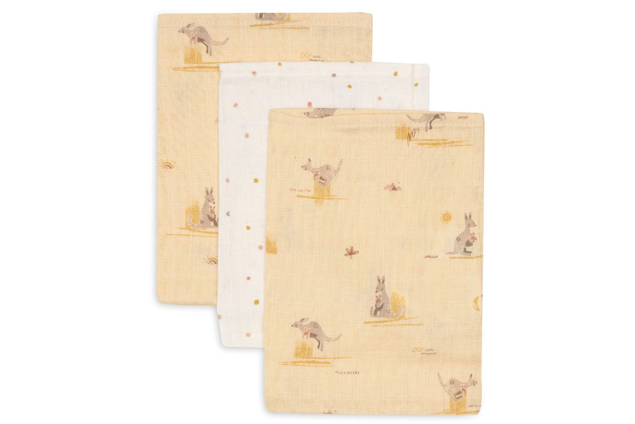 Gant de Toilette Gaze de Coton - Kangaroots - par 3