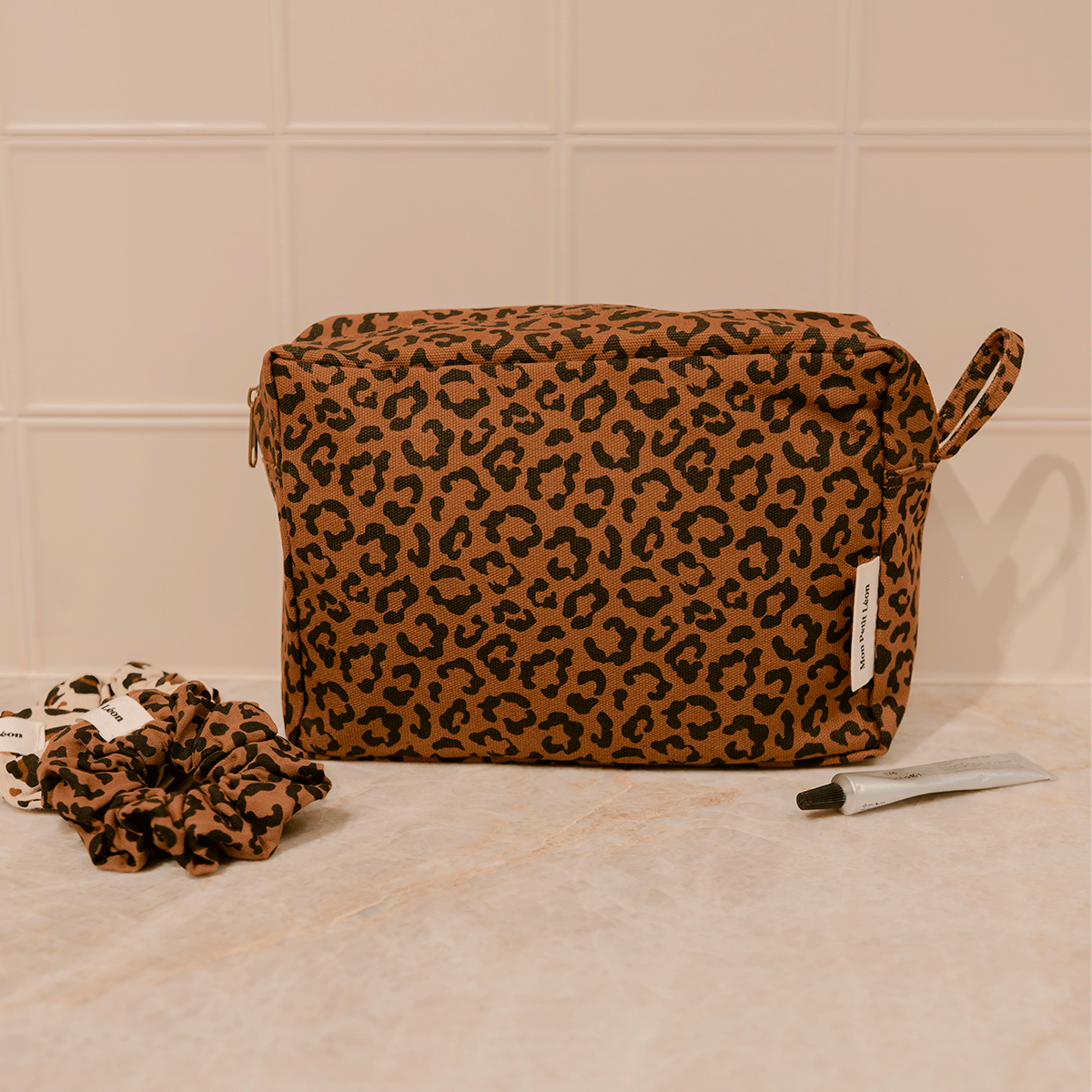 Trousse de toilette coton - Léopard foncé