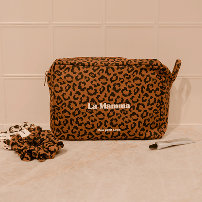Trousse de toilette coton - Léopard foncé, La Mamma