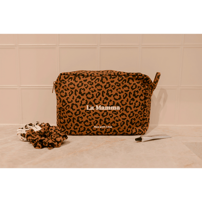 Trousse de toilette coton - Léopard foncé, La Mamma