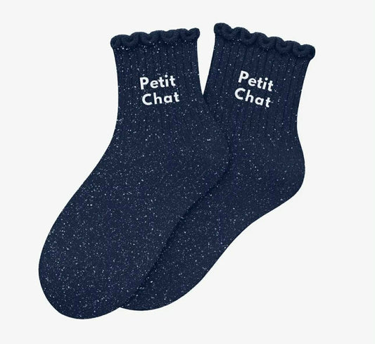 Chaussettes enfants à paillettes - Petit Chat marine