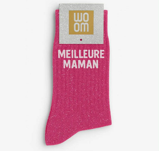 Chaussettes à paillettes - Meilleure Maman Fushia