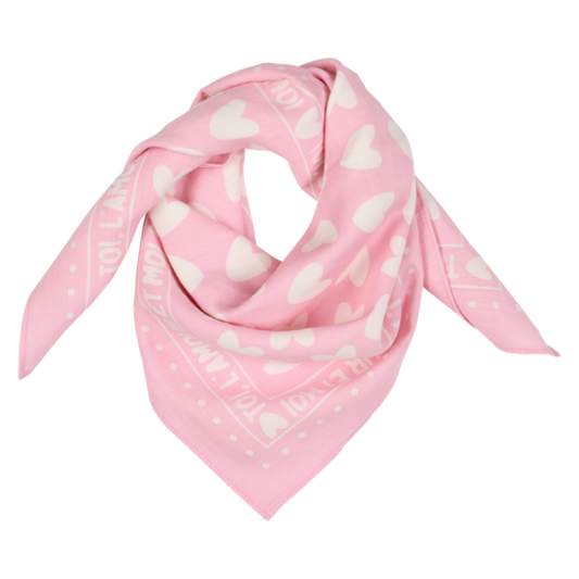 Foulard cœur 100cm - Fond rose motif blanc