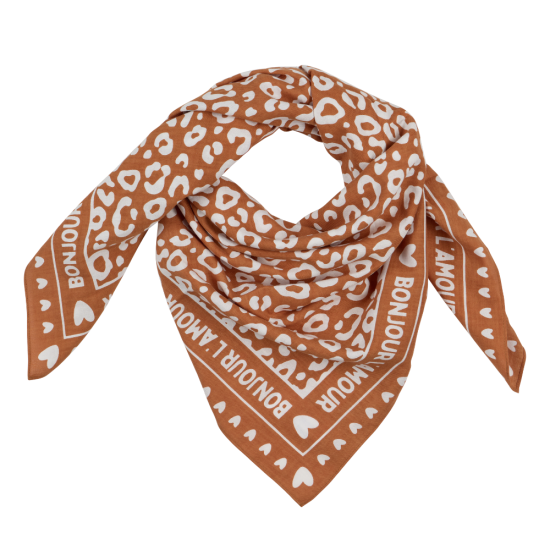 Foulard léopard 100cm fond marron / motif blanc