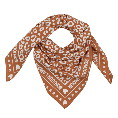 Foulard léopard 100cm fond marron / motif blanc