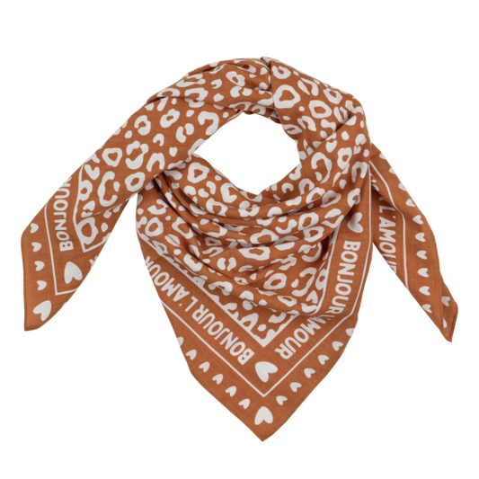 Foulard léopard 100cm fond marron / motif blanc