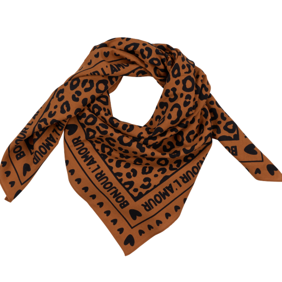 Foulard léopard 100cm fond marron / motif noir